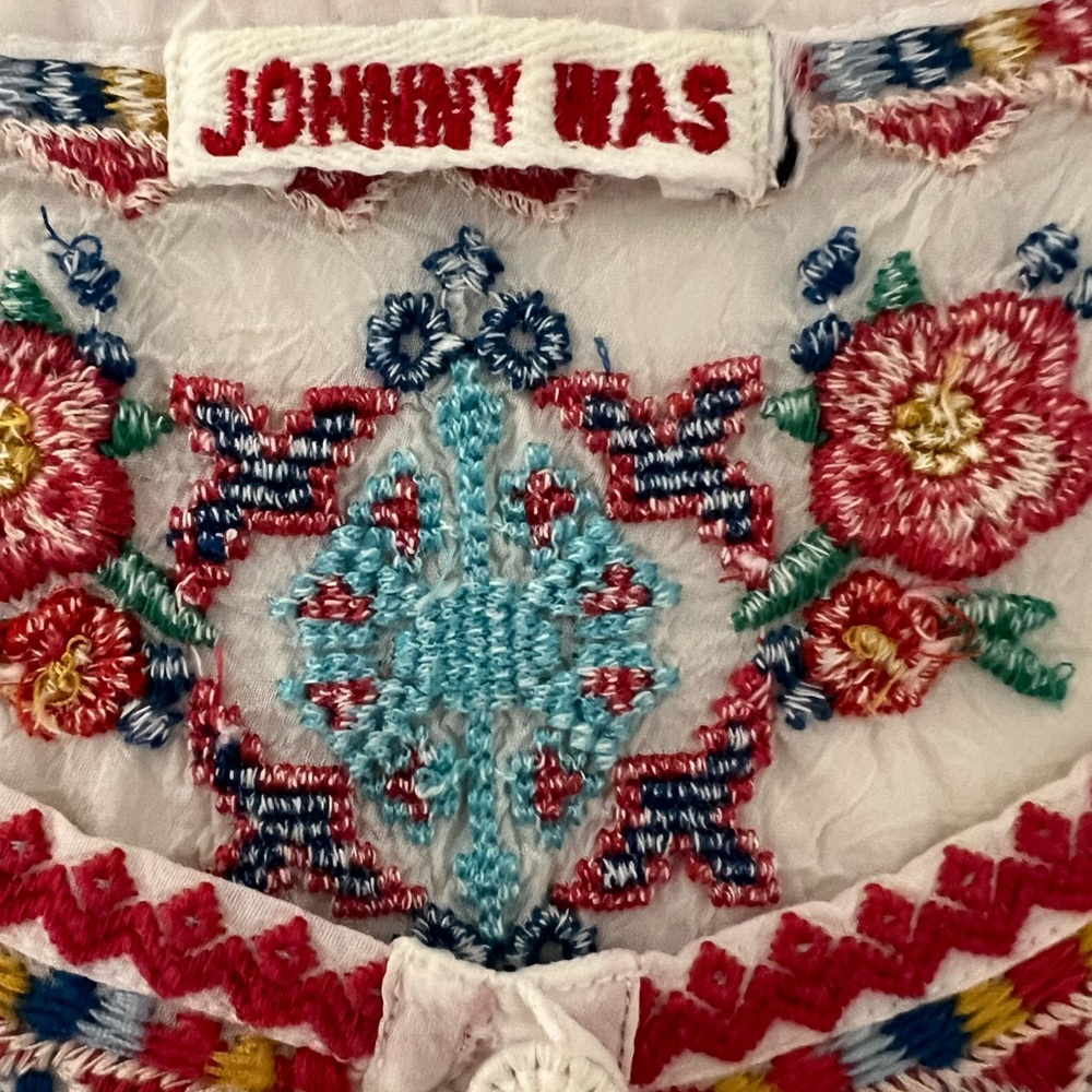 Johnny Was White Embroidered Floral Tunic with Multi-Color Accents - Picture 2 of 7